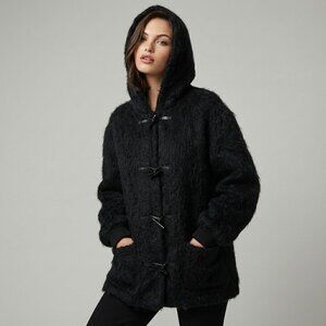 Vintage Shaggy MOHAIR SCOTTISH Wool Hooded Sweater Teddy Coat Size Large